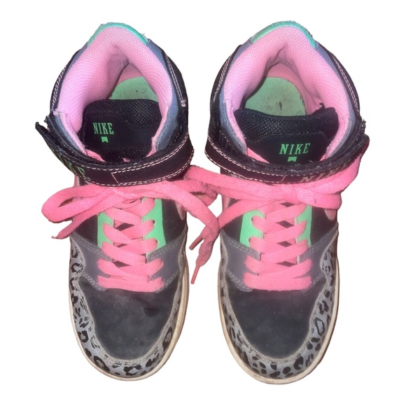 NIKE Mogan Mid Pro Pink Green Cheetah Leopard High Top Sneakers Shoes, Size 4Y - Picture 7 of 10
